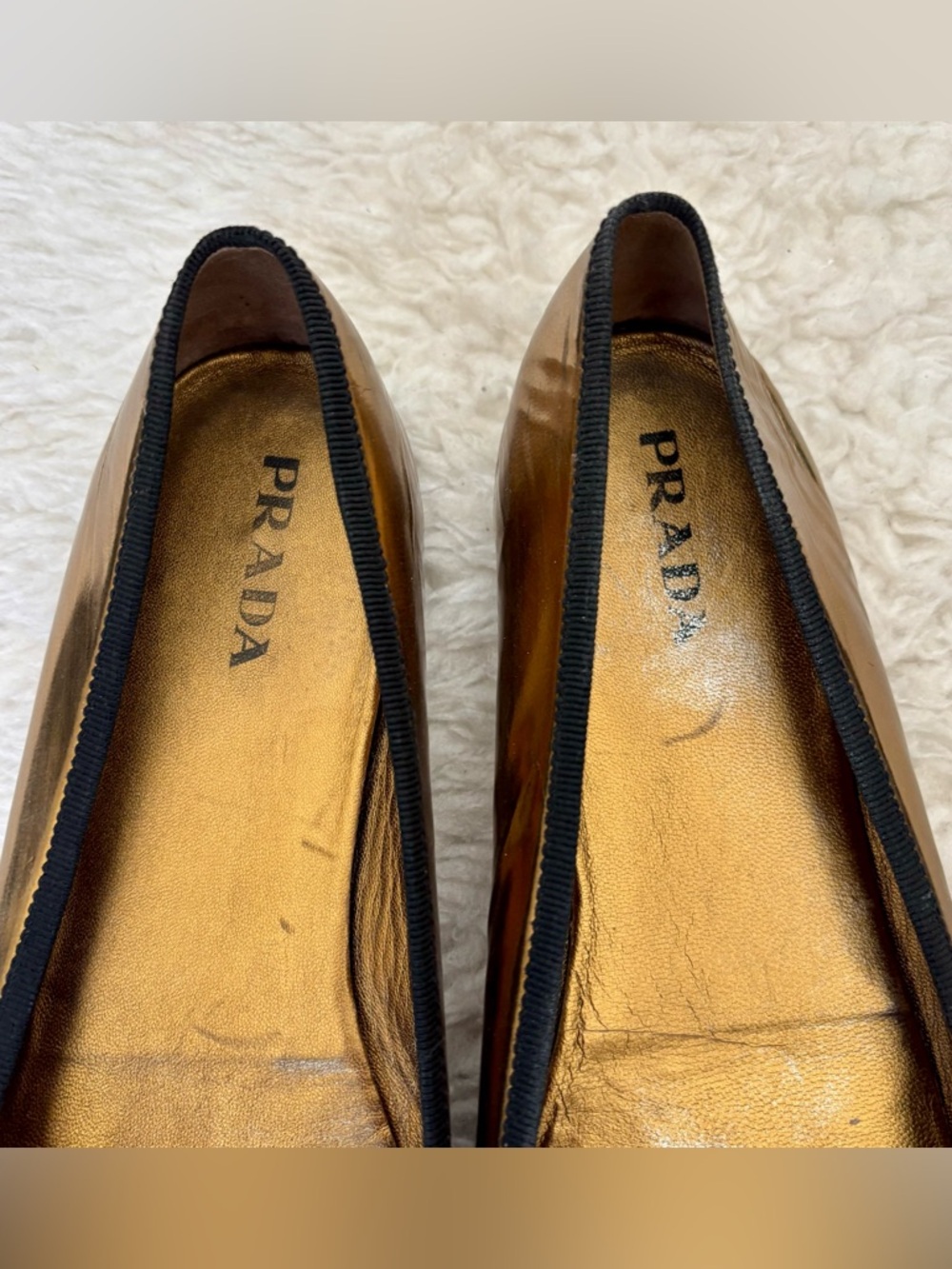 Prada Gold Metallic Embellished Jeweled Ballet Flats size EU 38.5  US 8 - Picture 10 of 12